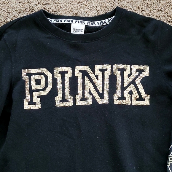 Pink Victoria Secret gold sequin black long sleeve top Size XS - Picture 4 of 11